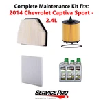 2014 Chevrolet Captiva Sport 2.4L Complete Oil, Air & Cabin Filter Kit (5W-30) New. Price: $95.95.